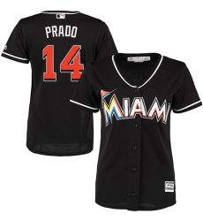 Women's Majestic Miami Marlins #14 Martin Prado Authentic Black Alternate 2 Cool Base MLB Jersey