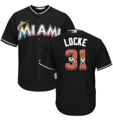 Men's Majestic Miami Marlins #31 Jeff Locke Authentic Black Team Logo Fashion Cool Base MLB Jersey