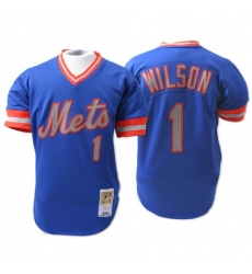 Men's Mitchell and Ness New York Mets #1 Mookie Wilson Replica Blue Throwback MLB Jersey
