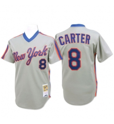 Men's Mitchell and Ness New York Mets #8 Gary Carter Replica Grey Throwback MLB Jersey