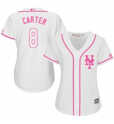 Women's Majestic New York Mets #8 Gary Carter Replica White Fashion Cool Base MLB Jersey