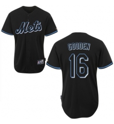 Men's Majestic New York Mets #16 Dwight Gooden Authentic Black Fashion MLB Jersey