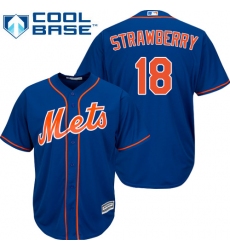 Youth Majestic New York Mets #18 Darryl Strawberry Authentic Royal Blue Alternate Home Cool Base MLB Jersey