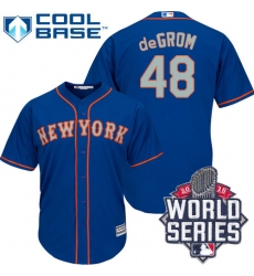 Men's Majestic New York Mets #48 Jacob deGrom Authentic Royal Blue Alternate Road Cool Base 2015 World Series MLB Jersey