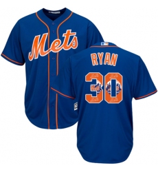 Men's Majestic New York Mets #30 Nolan Ryan Authentic Royal Blue Team Logo Fashion Cool Base MLB Jersey