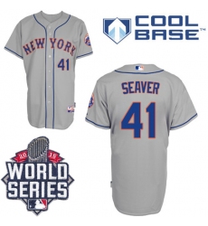 Men's Majestic New York Mets #41 Tom Seaver Replica Grey Road Cool Base 2015 World Series MLB Jersey
