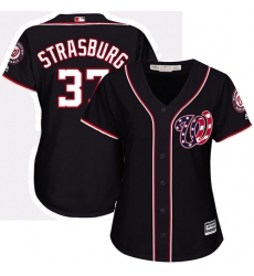 Women's Majestic Washington Nationals #37 Stephen Strasburg Authentic Navy Blue Alternate 2 Cool Base MLB Jersey