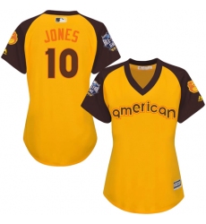 Women's Majestic Baltimore Orioles #10 Adam Jones Authentic Yellow 2016 All-Star American League BP Cool Base MLB Jersey