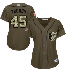 Women's Majestic Baltimore Orioles #45 Mark Trumbo Replica Green Salute to Service MLB Jersey