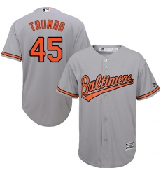 Youth Majestic Baltimore Orioles #45 Mark Trumbo Authentic Grey Road Cool Base MLB Jersey