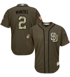 Youth Majestic San Diego Padres #2 Johnny Manziel Authentic Green Salute to Service Cool Base MLB Jersey