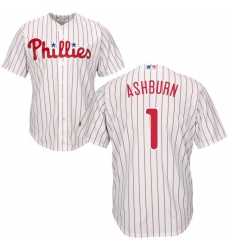 Youth Majestic Philadelphia Phillies #1 Richie Ashburn Authentic White/Red Strip Home Cool Base MLB Jersey