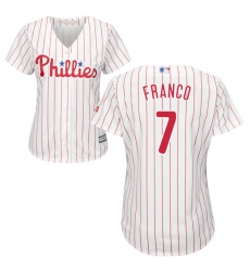 Women's Majestic Philadelphia Phillies #7 Maikel Franco Authentic White/Red Strip Home Cool Base MLB Jersey
