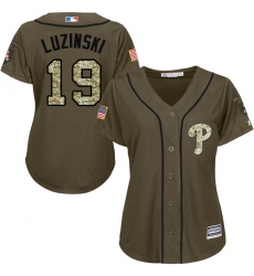 Women's Majestic Philadelphia Phillies #19 Greg Luzinski Authentic Green Salute to Service MLB Jersey