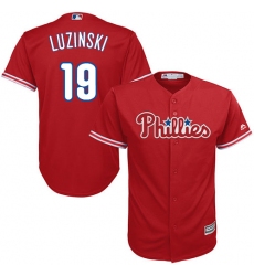 Youth Majestic Philadelphia Phillies #19 Greg Luzinski Authentic Red Alternate Cool Base MLB Jersey