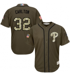 Men's Majestic Philadelphia Phillies #32 Steve Carlton Replica Green Salute to Service MLB Jersey