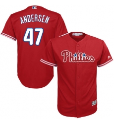 Youth Majestic Philadelphia Phillies #47 Larry Andersen Replica Red Alternate Cool Base MLB Jersey