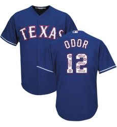 Men's Majestic Texas Rangers #12 Rougned Odor Authentic Royal Blue Team Logo Fashion Cool Base MLB Jersey