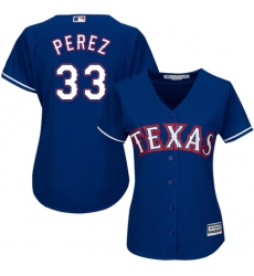 Women's Majestic Texas Rangers #33 Martin Perez Authentic Royal Blue Alternate 2 Cool Base MLB Jersey