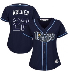 Women's Majestic Tampa Bay Rays #22 Chris Archer Authentic Navy Blue Alternate Cool Base MLB Jersey