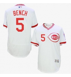 Men's Majestic Cincinnati Reds #5 Johnny Bench White Flexbase Authentic Collection Cooperstown MLB Jersey