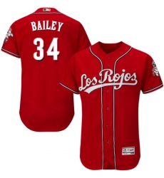 Men's Majestic Cincinnati Reds #34 Homer Bailey Red Los Rojos Flexbase Authentic Collection MLB Jersey