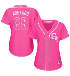 Women's Majestic Colorado Rockies #28 Nolan Arenado Authentic Pink Fashion Cool Base MLB Jersey