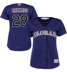 Women's Majestic Colorado Rockies #28 Nolan Arenado Authentic Purple Alternate 1 Cool Base MLB Jersey