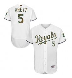 Men's Majestic Kansas City Royals #5 George Brett Authentic White 2016 Memorial Day Fashion Flex Base MLB Jersey