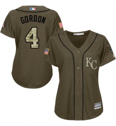 Women's Majestic Kansas City Royals #4 Alex Gordon Authentic Green Salute to Service MLB Jersey