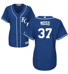 Women's Majestic Kansas City Royals #37 Brandon Moss Authentic Blue Alternate 2 Cool Base MLB Jersey