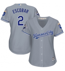 Women's Majestic Kansas City Royals #2 Alcides Escobar Authentic Grey Road Cool Base MLB Jersey