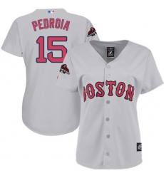 Women's Majestic Boston Red Sox #15 Dustin Pedroia Authentic Grey 2018 World Series Champions MLB Jersey