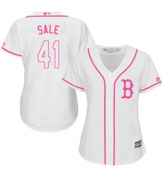 Women's Majestic Boston Red Sox #41 Chris Sale Replica White Fashion MLB Jersey