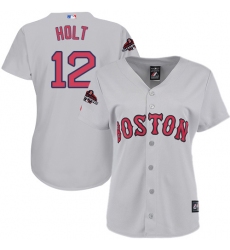 Women's Majestic Boston Red Sox #12 Brock Holt Authentic Grey Road 2018 World Series Champions MLB Jersey