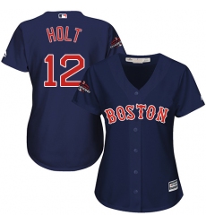 Women's Majestic Boston Red Sox #12 Brock Holt Authentic Navy Blue Alternate Road 2018 World Series Champions MLB Jersey