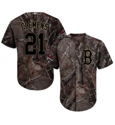 Men's Majestic Boston Red Sox #21 Roger Clemens Authentic Camo Realtree Collection Flex Base 2018 World Series Champions MLB Jersey