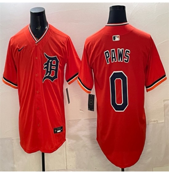 Men's Detroit Tigers #0 Paws Orange Limited Stitched Baseball Jersey
