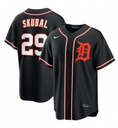 Men's Detroit Tigers #29 Tarik Skubal Black Out Stitched Baseball Jersey