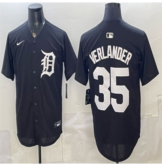 Men's Detroit Tigers #35 Justin Verlander Black Limited Stitched Baseball Jersey