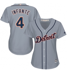 Women's Majestic Detroit Tigers #4 Omar Infante Replica Grey Road Cool Base MLB Jersey