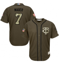 Youth Majestic Minnesota Twins #7 Joe Mauer Replica Green Salute to Service MLB Jersey