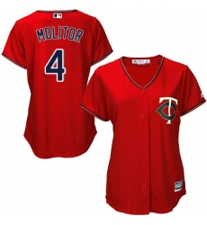 Women's Majestic Minnesota Twins #4 Paul Molitor Authentic Scarlet Alternate Cool Base MLB Jersey