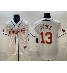 Men's Venezuela Baseball #13 Salvador Pérez White 2026 World Baseball Classic Home Stadium Stitched Jersey
