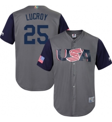 Men's USA Baseball Majestic #25 Jonathan Lucroy Gray 2017 World Baseball Classic Replica Team Jersey