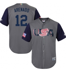 Men's USA Baseball Majestic #12 Nolan Arenado Gray 2017 World Baseball Classic Replica Team Jersey