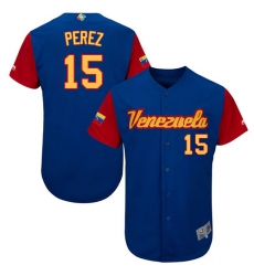 Men's Venezuela Baseball Majestic #15 Salvador Perez Royal Blue 2017 World Baseball Classic Authentic Team Jersey