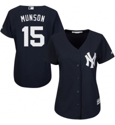 Women's Majestic New York Yankees #15 Thurman Munson Authentic Navy Blue Alternate MLB Jersey