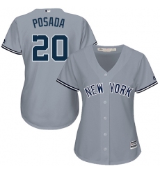 Women's Majestic New York Yankees #20 Jorge Posada Authentic Grey Road MLB Jersey