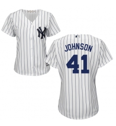 Women's Majestic New York Yankees #41 Randy Johnson Authentic White Home MLB Jersey